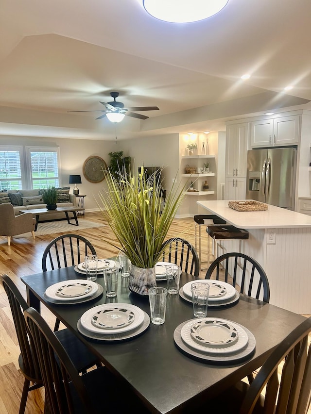 1059 S Cross Bridges Rd, Mount Pleasant, TN 38474 - dining room with a ceiling fan and light wood-style flooring