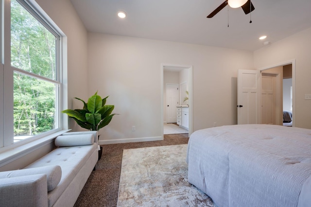766 Billy Wynn Rd, Dickson, TN 37055 - bedroom featuring carpet, ensuite bath, recessed lighting, and ceiling fan
