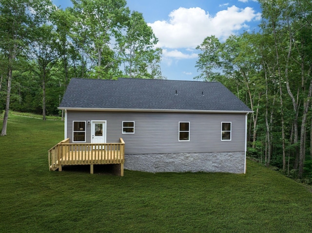 766 Billy Wynn Rd, Dickson, TN 37055 - rear view of house featuring a wooden deck, a yard, and a shingled roof