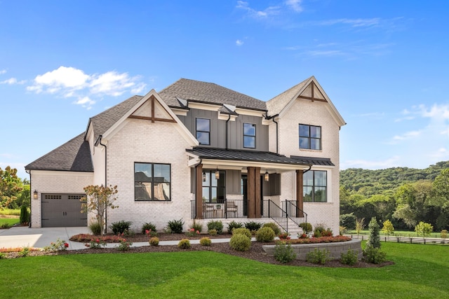 7103A Kyles Creek Dr, Fairview, TN 37062 - modern farmhouse style home with a porch, brick siding, an attached garage, and driveway