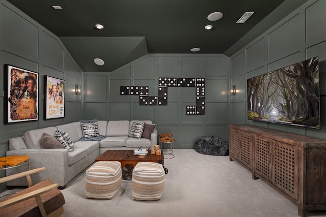 7103A Kyles Creek Dr, Fairview, TN 37062 - cinema room featuring a decorative wall, vaulted ceiling, and carpet flooring