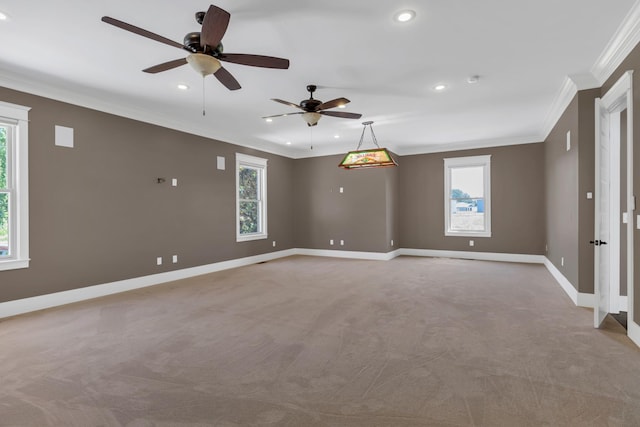3699 Sweethome Rd, Ashland City, TN 37015 - empty room featuring crown molding, ceiling fan, recessed lighting, and light carpet