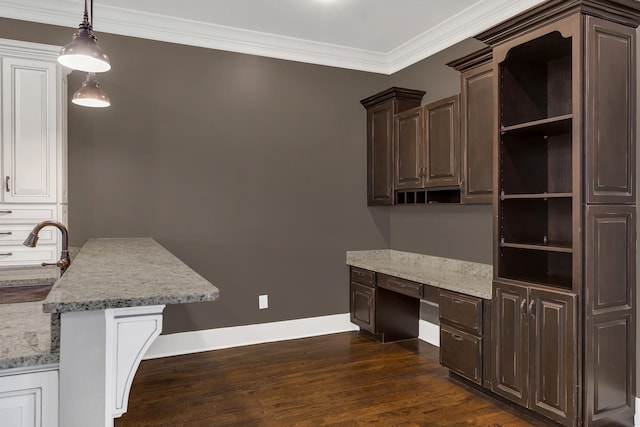 3699 Sweethome Rd, Ashland City, TN 37015 - unfurnished office with dark wood-style floors, ornamental molding, and built in study area