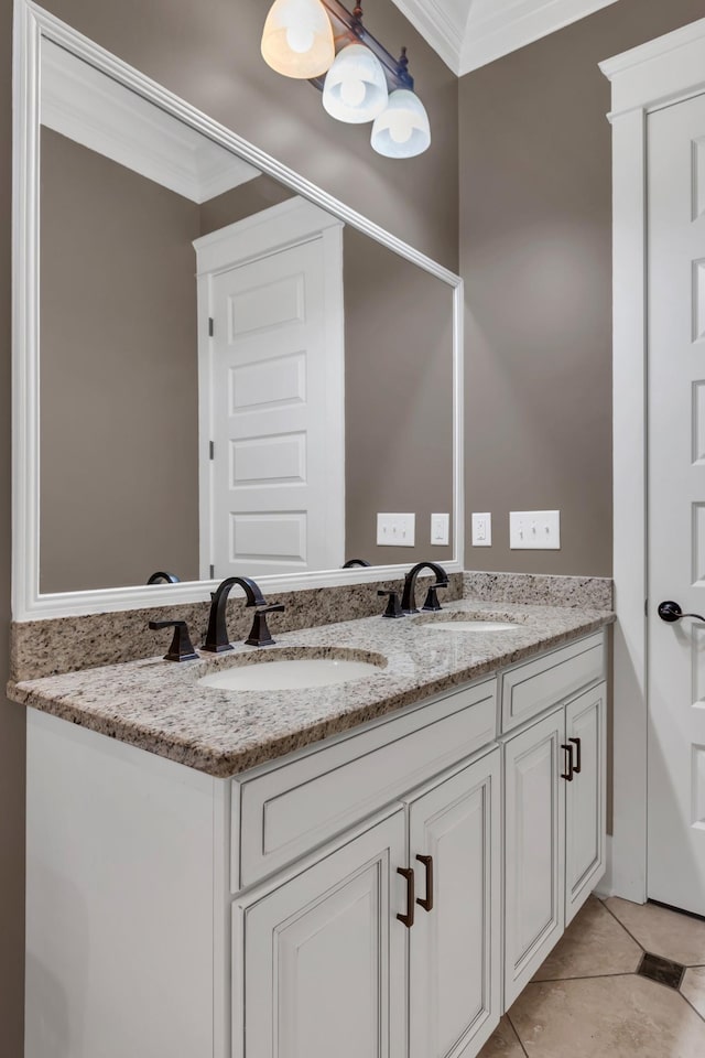 3699 Sweethome Rd, Ashland City, TN 37015 - bathroom featuring crown molding, double vanity, and tile patterned floors