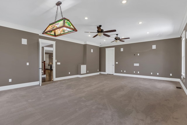3699 Sweethome Rd, Ashland City, TN 37015 - empty room featuring a ceiling fan, crown molding, carpet floors, and recessed lighting