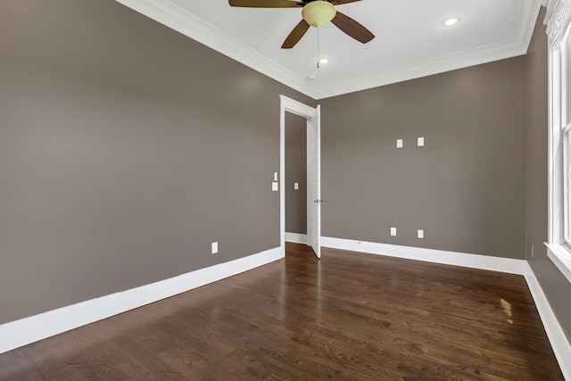 3699 Sweethome Rd, Ashland City, TN 37015 - empty room with ceiling fan, ornamental molding, dark wood finished floors, and recessed lighting