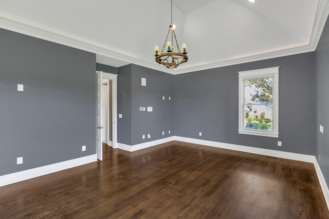 3699 Sweethome Rd, Ashland City, TN 37015 - empty room featuring a chandelier, wood finished floors, lofted ceiling, and ornamental molding