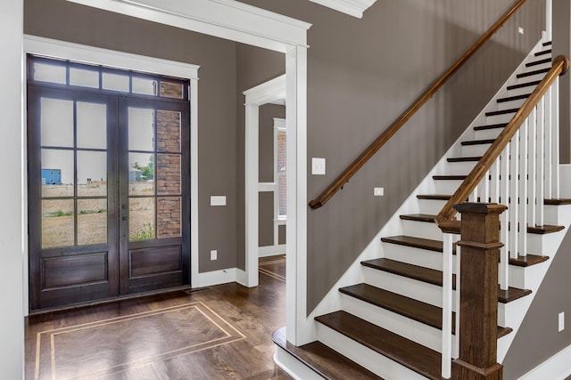3699 Sweethome Rd, Ashland City, TN 37015 - entryway with french doors, stairs, and wood finished floors