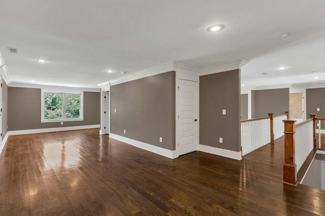 3699 Sweethome Rd, Ashland City, TN 37015 - empty room with dark wood-style floors, a smoke detector, ornamental molding, and recessed lighting