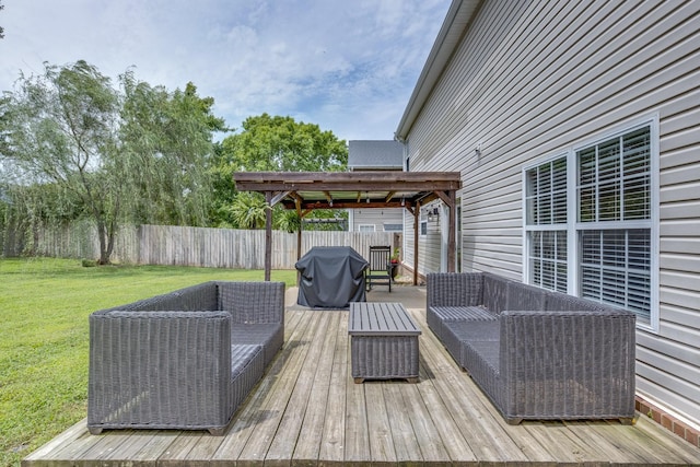 1018 Lowrey Pl, Spring Hill, TN 37174 - wooden terrace with outdoor lounge area, a fenced backyard, and a grill