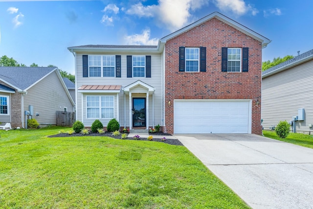 1018 Lowrey Pl, Spring Hill, TN 37174 - view of front of property with concrete driveway, an attached garage, a front yard, and brick siding