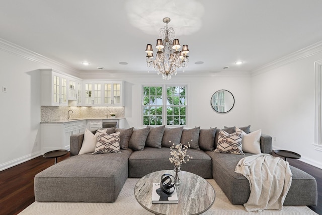 3600 Colewood Dr, Nashville, TN 37215 - living area featuring crown molding, dark wood-style floors, a chandelier, and recessed lighting