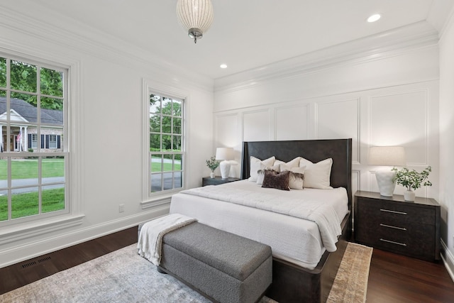 3600 Colewood Dr, Nashville, TN 37215 - bedroom with ornamental molding, multiple windows, dark wood-style floors, and recessed lighting