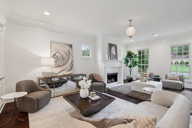 3600 Colewood Dr, Nashville, TN 37215 - living room with wood finished floors, healthy amount of natural light, crown molding, a fireplace, and recessed lighting