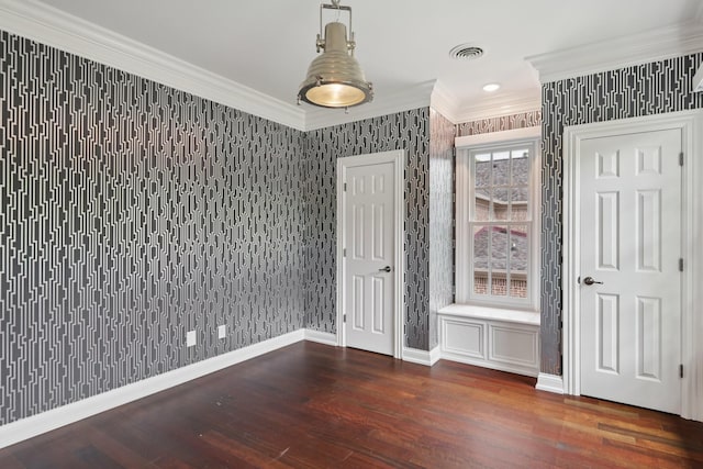 3600 Colewood Dr, Nashville, TN 37215 - unfurnished bedroom with crown molding, wood finished floors, and wallpapered walls