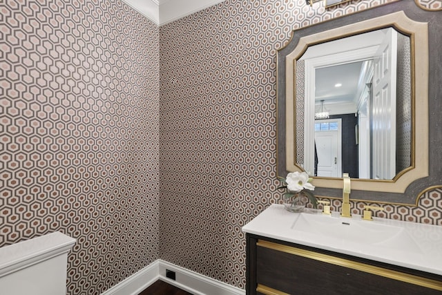 3600 Colewood Dr, Nashville, TN 37215 - half bathroom with vanity and wallpapered walls