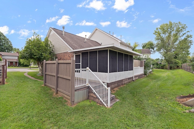 1438 Anita Ct, Murfreesboro, TN 37130 - view of side of home with a sunroom, a shingled roof, and stairs