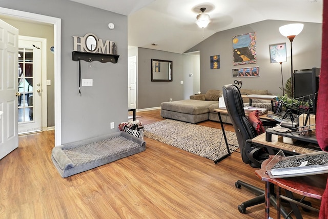 206 Cross Valley Dr, Columbia, TN 38401 - home office with wood finished floors, lofted ceiling, and a ceiling fan