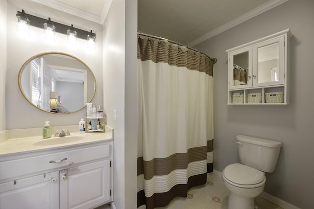 127 Fisherdale Dr, Decaturville, TN 38329 - full bath with crown molding, vanity, a shower with shower curtain, and tile patterned flooring