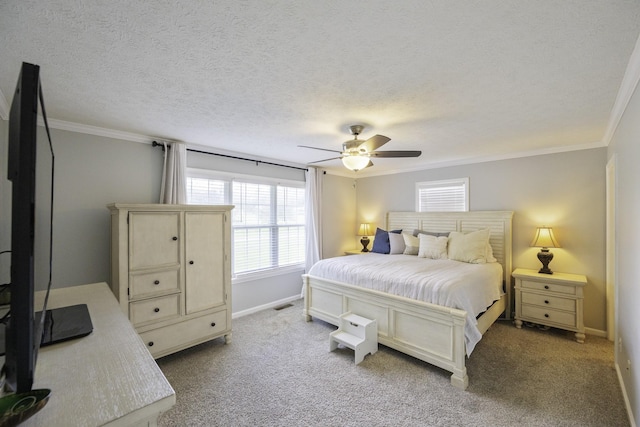 127 Fisherdale Dr, Decaturville, TN 38329 - bedroom featuring ornamental molding, ceiling fan, carpet, and a textured ceiling