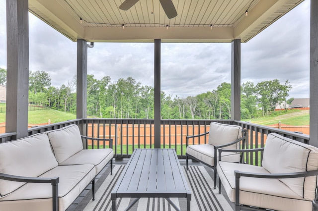 2064 Hedgelawn Dr, Lebanon, TN 37090 - wooden deck featuring an outdoor living space and ceiling fan