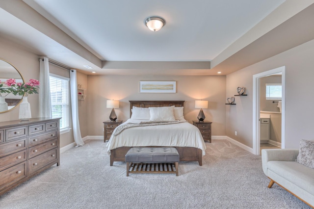 2064 Hedgelawn Dr, Lebanon, TN 37090 - bedroom with light colored carpet, multiple windows, a raised ceiling, and recessed lighting
