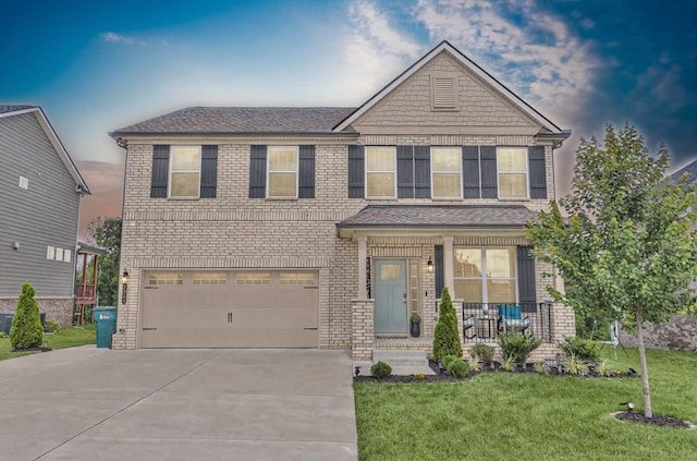 2064 Hedgelawn Dr, Lebanon, TN 37090 - view of front facade featuring a porch, driveway, a front yard, a garage, and brick siding