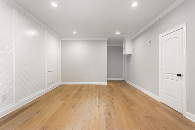 310 E Highland Dr, Columbia, TN 38401 - unfurnished room featuring crown molding, light wood-type flooring, recessed lighting, and attic access