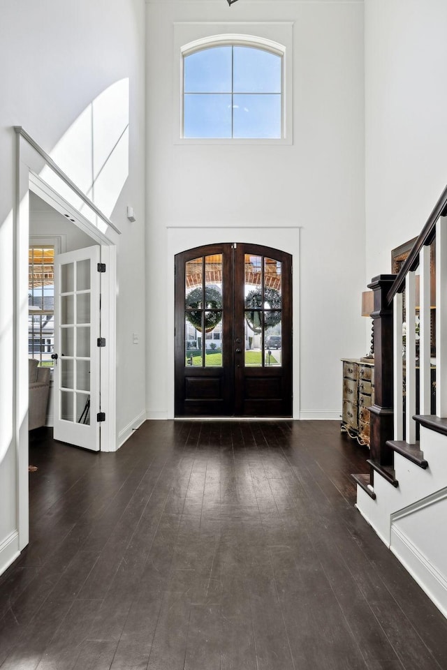 4376 Pretoria Run, Murfreesboro, TN 37128 - foyer entrance featuring french doors, stairs, wood-type flooring, and a towering ceiling