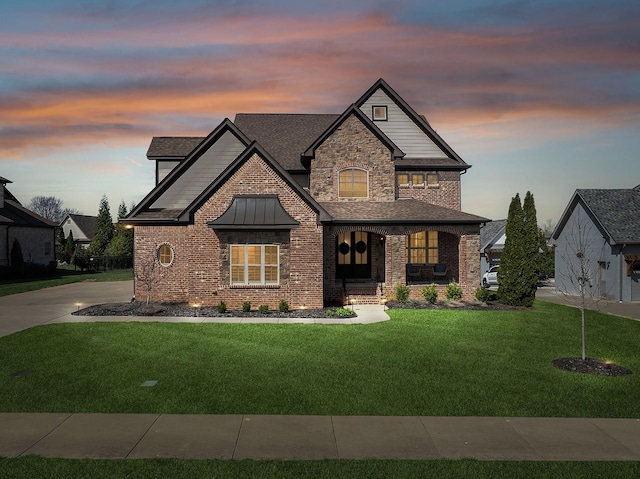 4376 Pretoria Run, Murfreesboro, TN 37128 - craftsman house with covered porch, a lawn, brick siding, a shingled roof, and stone siding