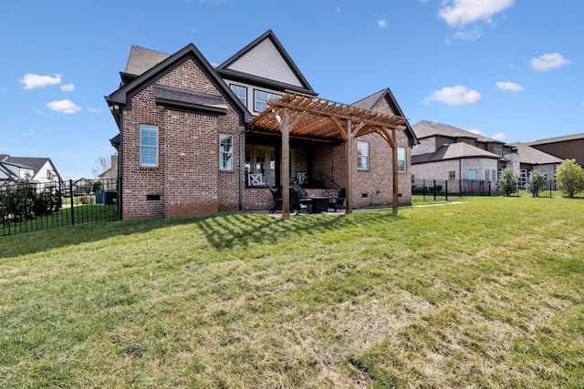 4376 Pretoria Run, Murfreesboro, TN 37128 - back of property with a pergola, a fenced backyard, crawl space, and brick siding