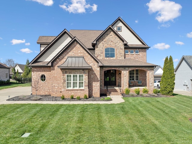4376 Pretoria Run, Murfreesboro, TN 37128 - view of front of home with covered porch, a front lawn, brick siding, and roof with shingles
