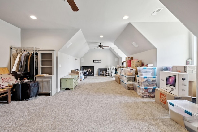 4376 Pretoria Run, Murfreesboro, TN 37128 - additional living space with a ceiling fan, carpet, lofted ceiling, and recessed lighting