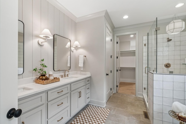 0 Horn Spgs, Lebanon, TN 37087 - full bathroom with a stall shower, double vanity, a spacious closet, and recessed lighting