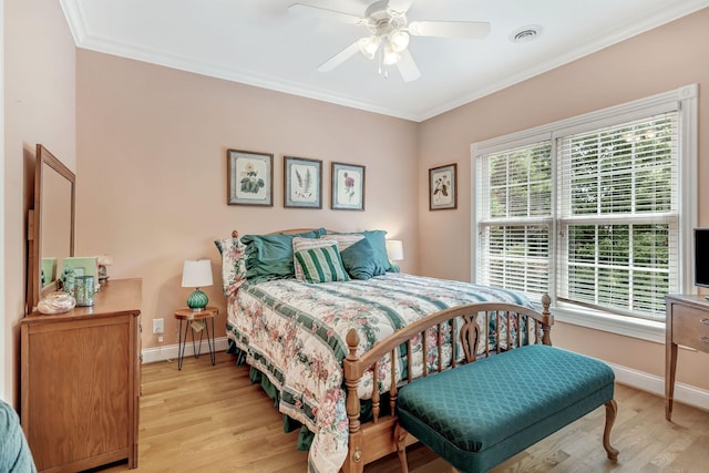1660 Stokley Ln, Old Hickory, TN 37138 - bedroom with light wood-style flooring, crown molding, and ceiling fan