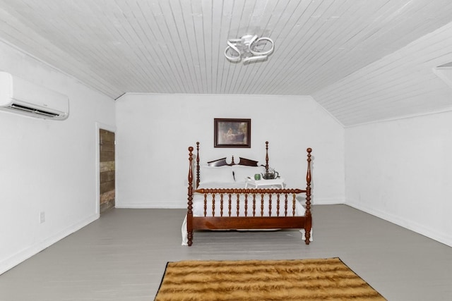 584 Limestone Ave, Lewisburg, TN 37091 - bedroom featuring an AC wall unit, vaulted ceiling, wood finished floors, and wooden ceiling