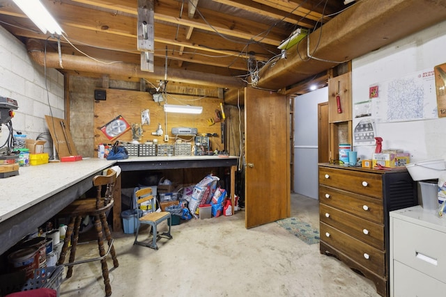 1148 Green Valley Dr, Lewisburg, TN 37091 - unfinished basement featuring a workshop area and concrete block wall