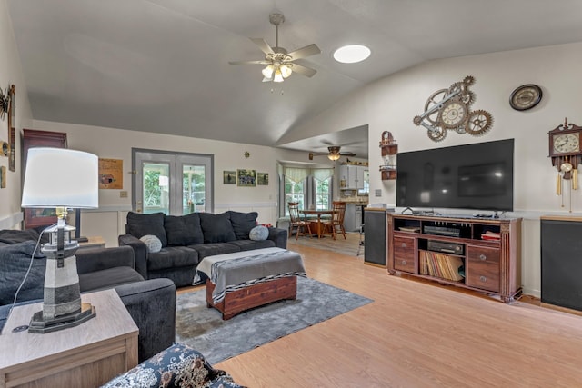 1530 Potter Dr, Columbia, TN 38401 - living area featuring ceiling fan, lofted ceiling, light wood-style floors, and wainscoting