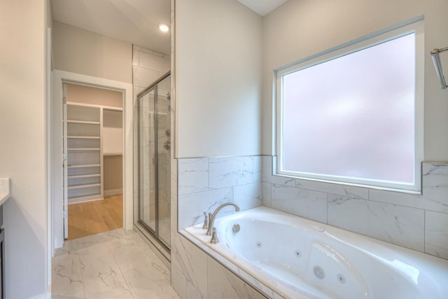 4016 Runyan Cv, Murfreesboro, TN 37127 - bathroom featuring a shower stall, marble finish floors, a tub with jets, and vanity