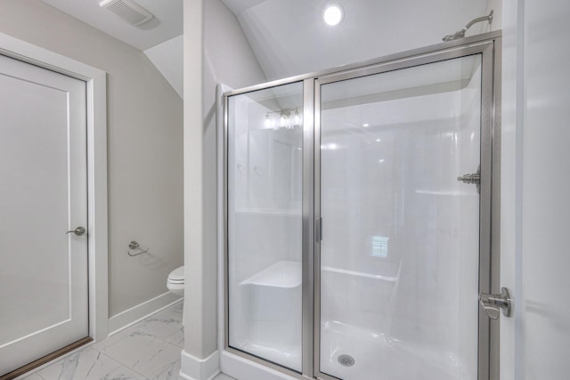 5560 Sinclair Ct, Murfreesboro, TN 37127 - bathroom with marble look tile flooring, a stall shower, and recessed lighting