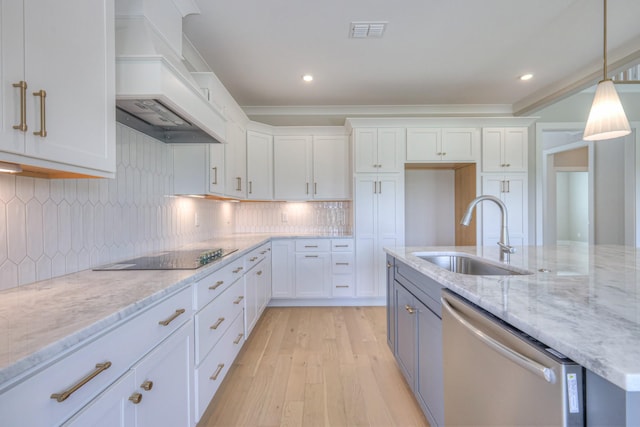 4113 Cile Ct, Murfreesboro, TN 37127 - kitchen with dishwasher, premium range hood, black electric cooktop, white cabinetry, and recessed lighting