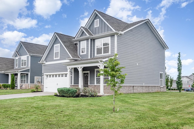 1704 Lannister Ave, Murfreesboro, TN 37128 - craftsman inspired home with driveway, a garage, board and batten siding, a front lawn, and covered porch