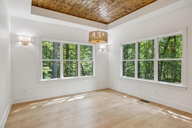 1007 Pheasant Ct, Kingston Springs, TN 37082 - empty room featuring wood ceiling, a chandelier, wood finished floors, and a raised ceiling