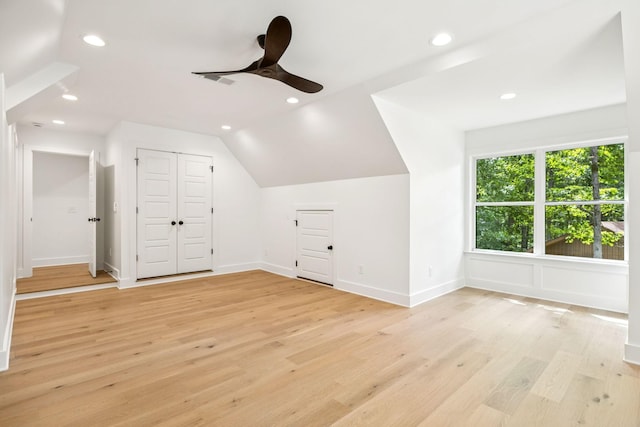 1007 Pheasant Ct, Kingston Springs, TN 37082 - bonus room featuring ceiling fan, recessed lighting, light wood-style flooring, and lofted ceiling