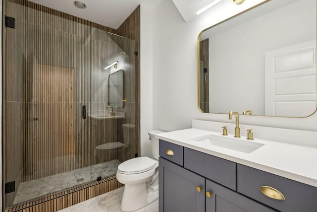 1007 Pheasant Ct, Kingston Springs, TN 37082 - bathroom featuring vanity, a stall shower, and marble look tiles