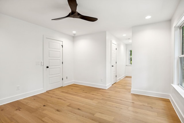 1007 Pheasant Ct, Kingston Springs, TN 37082 - empty room featuring a ceiling fan, recessed lighting, and light wood-style flooring