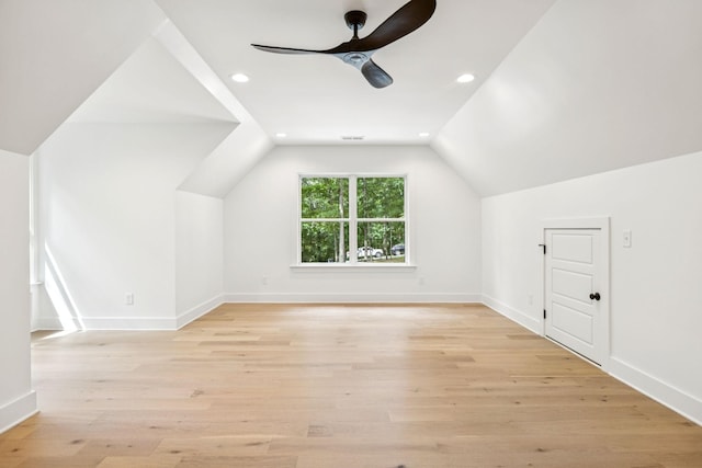 1007 Pheasant Ct, Kingston Springs, TN 37082 - additional living space featuring a ceiling fan, vaulted ceiling, recessed lighting, and light wood-type flooring