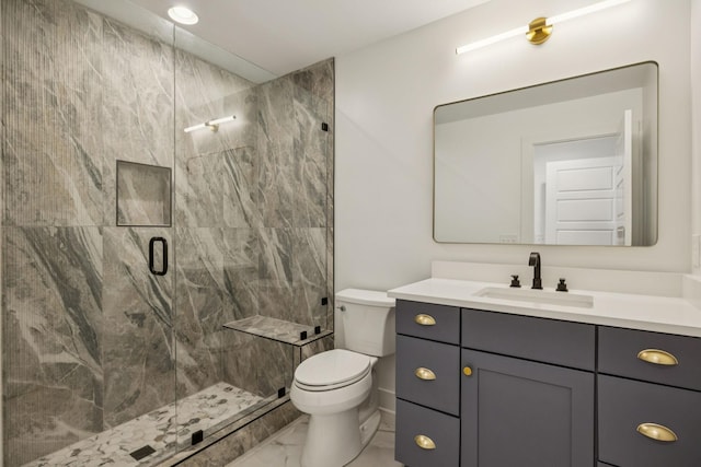 1007 Pheasant Ct, Kingston Springs, TN 37082 - bathroom featuring marble look tile flooring, a marble finish shower, and vanity
