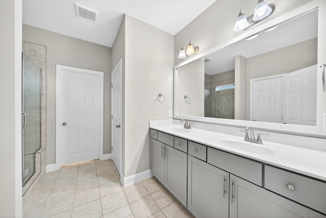 751 Pebble Creek Ln, Lebanon, TN 37090 - full bathroom with double vanity, a stall shower, and tile patterned floors