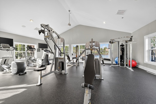 751 Pebble Creek Ln, Lebanon, TN 37090 - exercise room featuring vaulted ceiling and recessed lighting